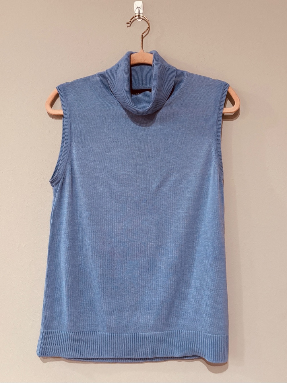 August Silk Blue Knit Silk Sleeveless Turtleneck Pullover Sweater Women's XL